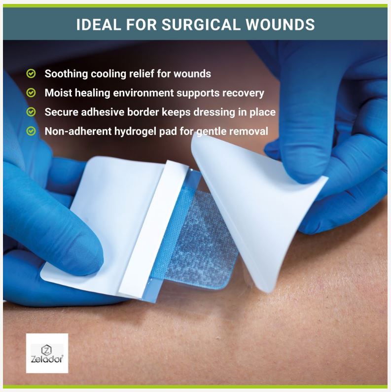 Moderex Hydro-cool Hydrogel dressing with adhesive border – Zelador